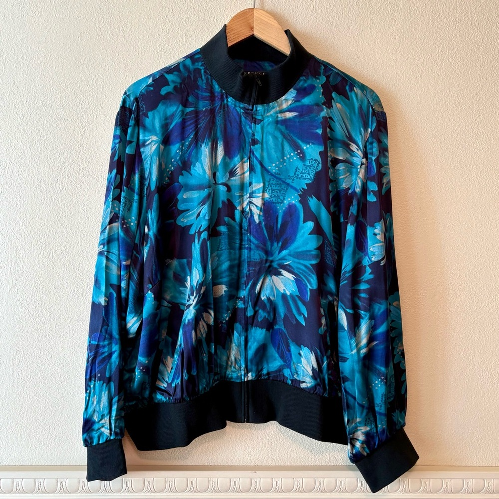 Vintage Spenser Jeremy silk bomber jacket in blue floral